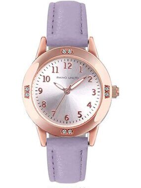 Women's Purple Leather Band Movement Waterproof Classic Analog Wrist Watches